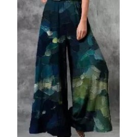 Casual Loose Oil Painting Print Elastic Waist Pants