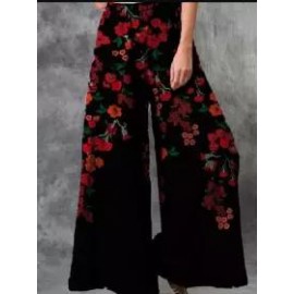 Casual Loose Oil Painting Print Elastic Waist Pants