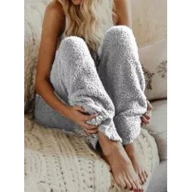 Casual Solid Color Warm Fleece Trousers