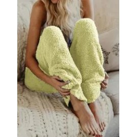 Casual Solid Color Warm Fleece Trousers