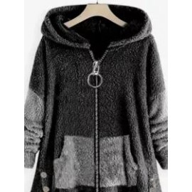 Contrasting Hooded Zipper Warm Coat
