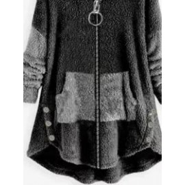 Contrasting Hooded Zipper Warm Coat