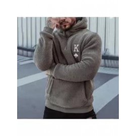 Men's Warm Embroidered Fleece Casual Half-zip Hoodie