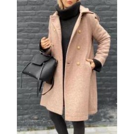 Casual Button And Hoodie Woollen Coat