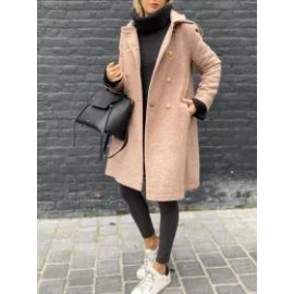 Casual Button And Hoodie Woollen Coat