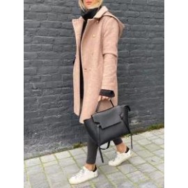 Casual Button And Hoodie Woollen Coat