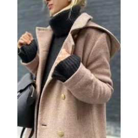 Casual Button And Hoodie Woollen Coat
