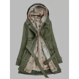 Casual Warm Plush Detachable Hooded Coat