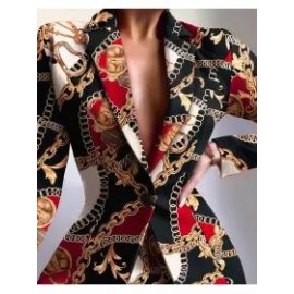 Ladies Fashion Chain Printed Color Block Suit