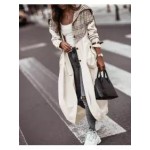 Women's Khaki Striped Plaid Contrast Long Trench Coat