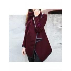 Turtle Neck Front Wrapped Zipper Trench Coat