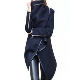 Turtle Neck Front Wrapped Zipper Trench Coat