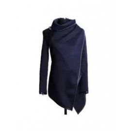 Turtle Neck Front Wrapped Zipper Trench Coat