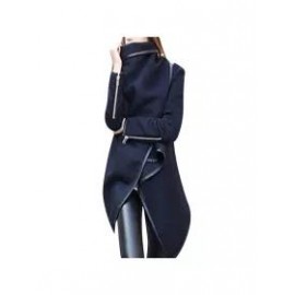Turtle Neck Front Wrapped Zipper Trench Coat