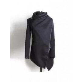 Turtle Neck Front Wrapped Zipper Trench Coat
