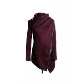 Turtle Neck Front Wrapped Zipper Trench Coat