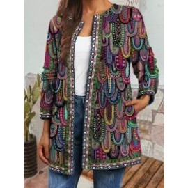 Casual Vintage Ethnic Print Long Sleeve Jacket