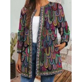 Casual Vintage Ethnic Print Long Sleeve Jacket