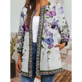 Casual Vintage Ethnic Print Long Sleeve Jacket