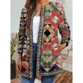 Casual Vintage Ethnic Print Long Sleeve Jacket