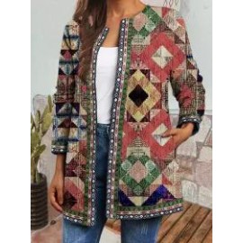 Casual Vintage Ethnic Print Long Sleeve Jacket
