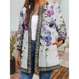 Casual Vintage Ethnic Print Long Sleeve Jacket