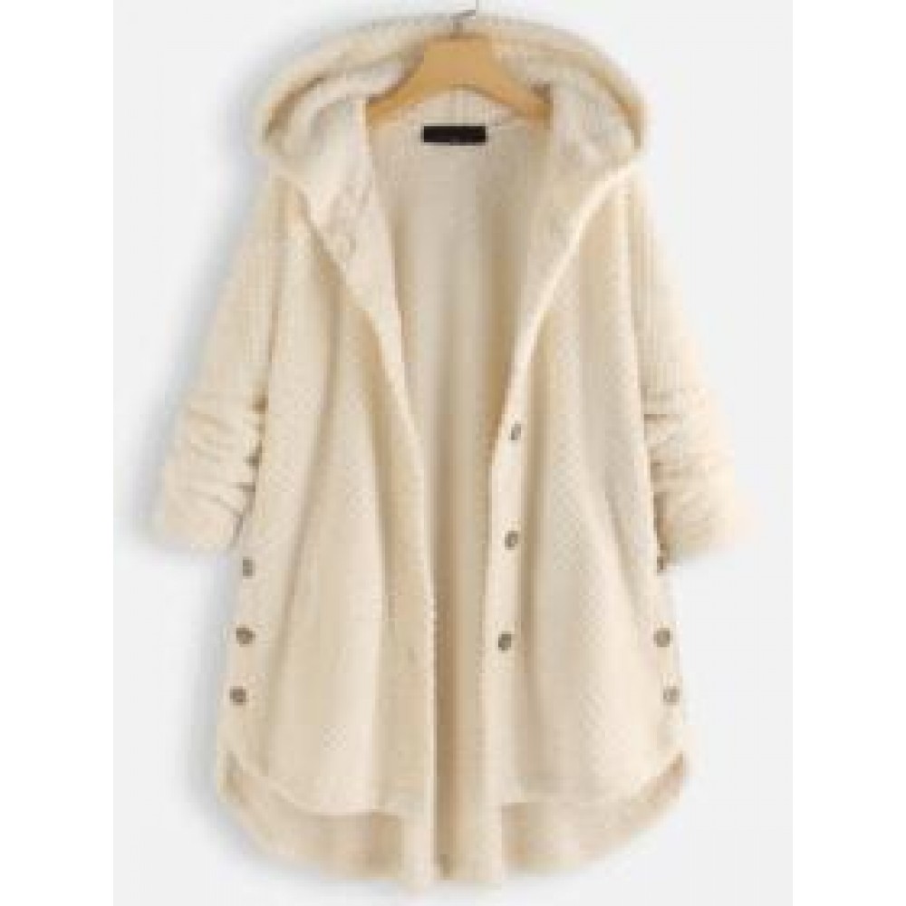 Winter Solid Color Hooded Single-breasted Plush Jacket In The Long Section Loose