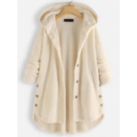 Winter Solid Color Hooded Single-breasted Plush Jacket In The Long Section Loose