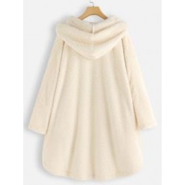 Winter Solid Color Hooded Single-breasted Plush Jacket In The Long Section Loose