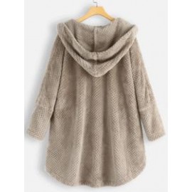 Winter Solid Color Hooded Single-breasted Plush Jacket In The Long Section Loose