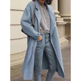 Solid Color Woolen Double-breasted Coat