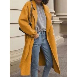 Solid Color Woolen Double-breasted Coat