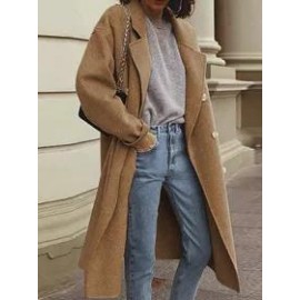 Solid Color Woolen Double-breasted Coat