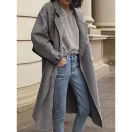Solid Color Woolen Double-breasted Coat
