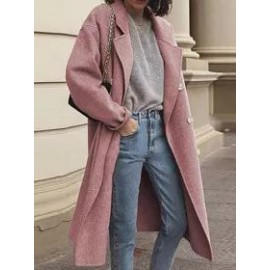 Solid Color Woolen Double-breasted Coat