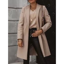 Vintage Solid Color Lapel Button Long Sleeves Coat