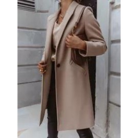 Vintage Solid Color Lapel Button Long Sleeves Coat