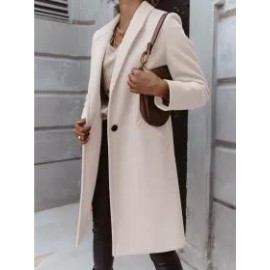 Vintage Solid Color Lapel Button Long Sleeves Coat