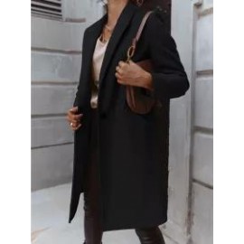 Vintage Solid Color Lapel Button Long Sleeves Coat