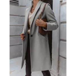 Vintage Solid Color Lapel Button Long Sleeves Coat