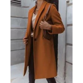 Vintage Solid Color Lapel Button Long Sleeves Coat