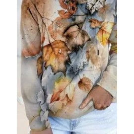 Fallen Leaf Print Casual Long Sleeve Hoodie