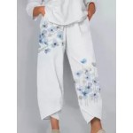 Casual Loose Floral Print Elastic Waist Pants