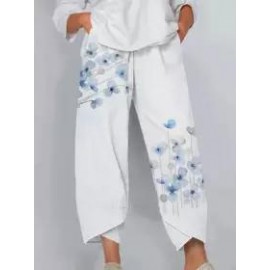 Casual Loose Floral Print Elastic Waist Pants