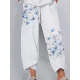 Casual Loose Floral Print Elastic Waist Pants