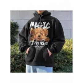 Vintage Unisex Bear Print Oversized Hoodie