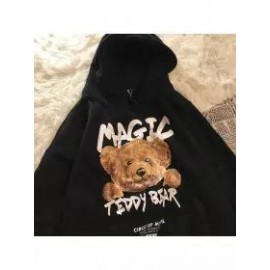 Vintage Unisex Bear Print Oversized Hoodie