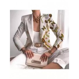 Women's Elegant Half Gold Zipper Print Blazer