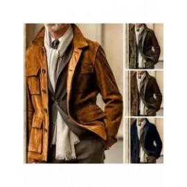 Men's Suede Multi-pocket Cropped Cargo Jacket