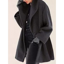Loose Vintage Solid Color Lapel Long Sleeve Coat